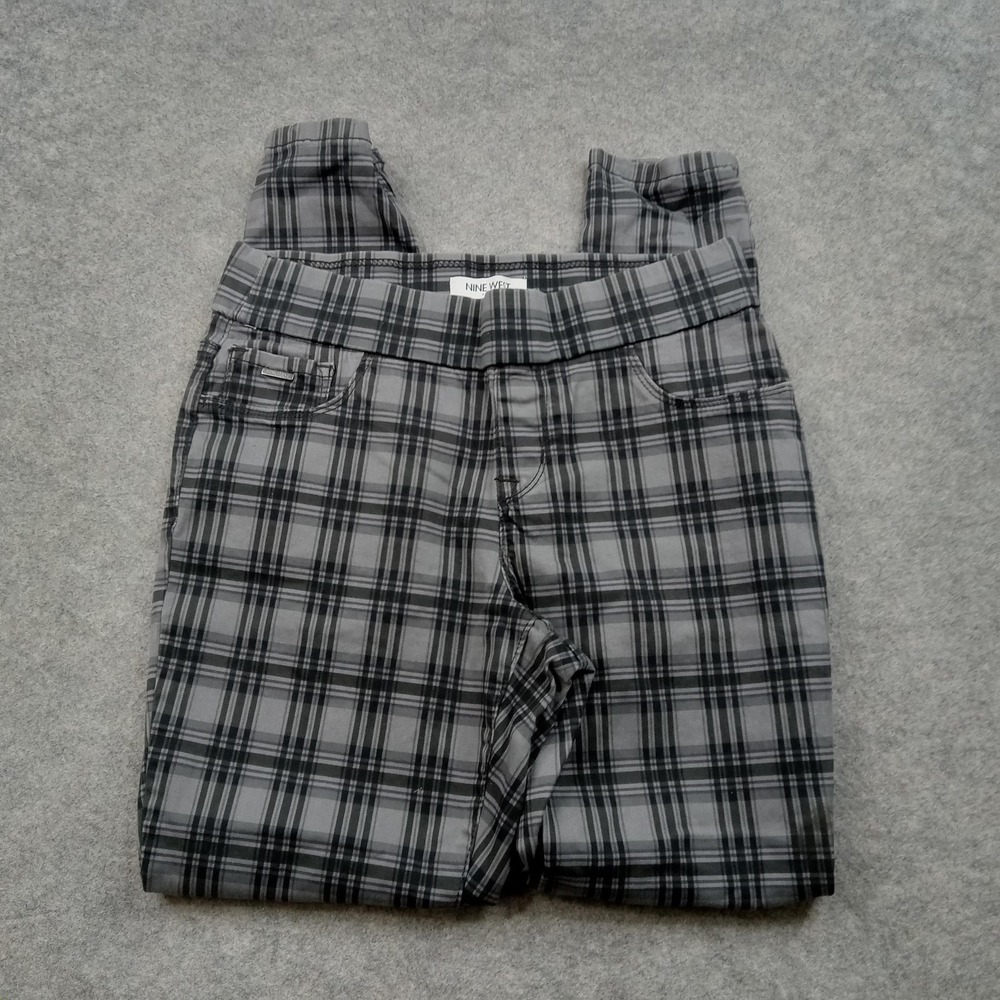 Nine West Jeans Womens 4 Gray Plaid Mid Rise Heidi Pull-On Skinny‎ Stretch Pants